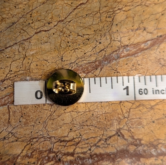 Gold Roman Numeral Stud Earrings Black Dot Round Designer Minimalism 7/16 inch - Picture 3 of 3